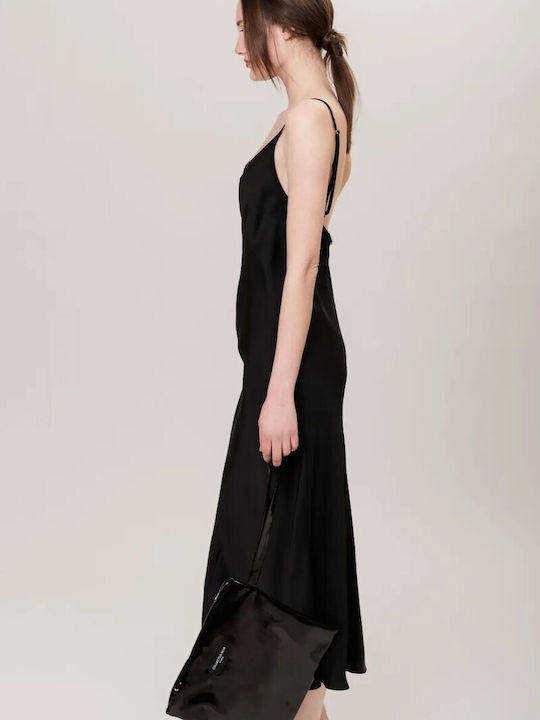 Collectiva Noir Midi Dress with Slit Black