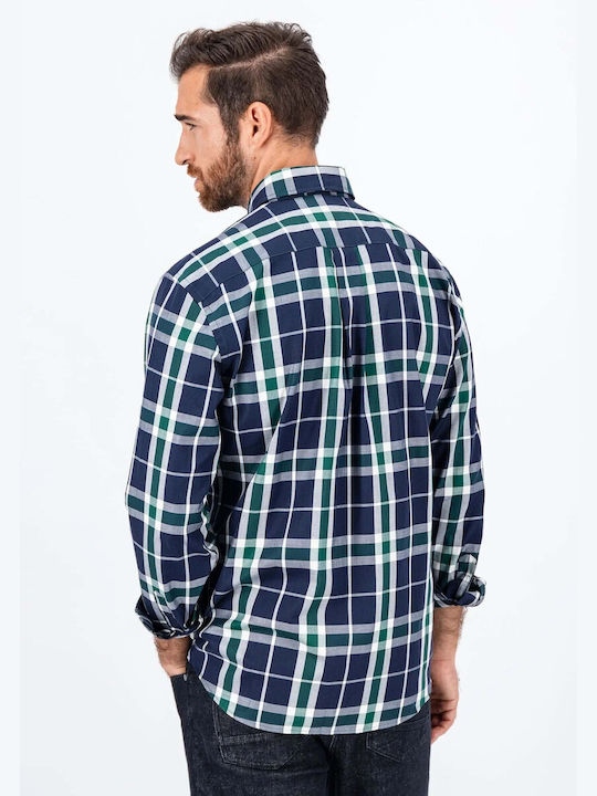 Fynch Hatton Long-sleeved Cotton Shirt Checked navy