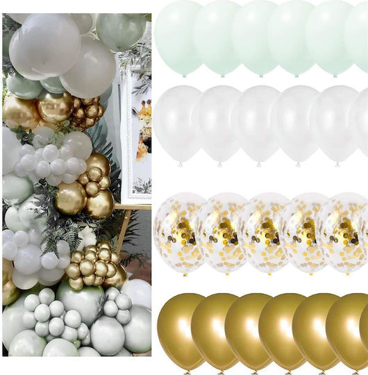 Komposition mit 50 Luftballons Latex Goldene 40cm white, gold, mint green