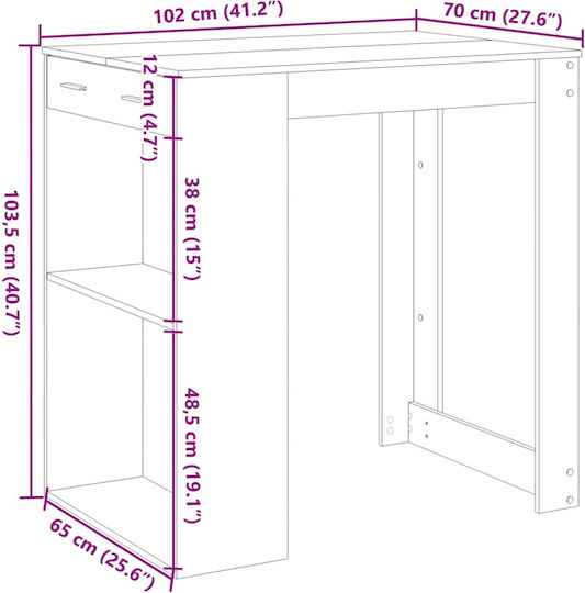 Artisanal Wooden Oak Bar Table 102x70x103.5cm