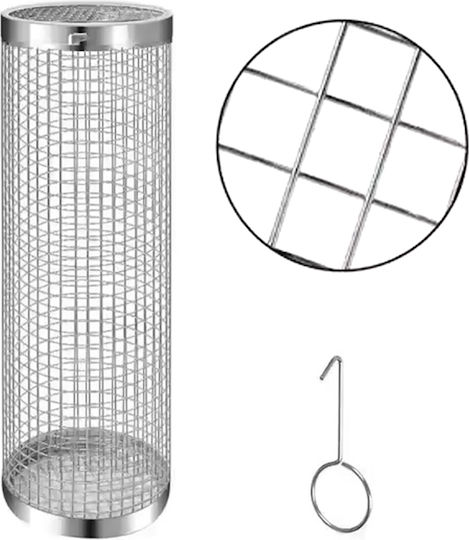 Cylindrical Barbecue Basket Zola Stainless Steel Very High Temperature Resistant 30x9.5 Cm Silver