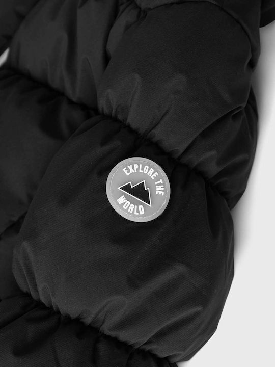 Kinder Steppjacke Kurz mit Futter & Kapuze Black