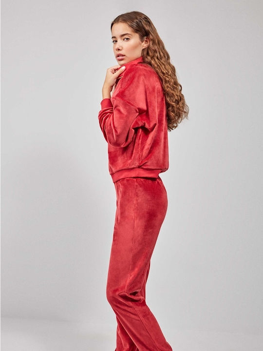 Gisela Winter Damen Pyjama-Set Samt Rot