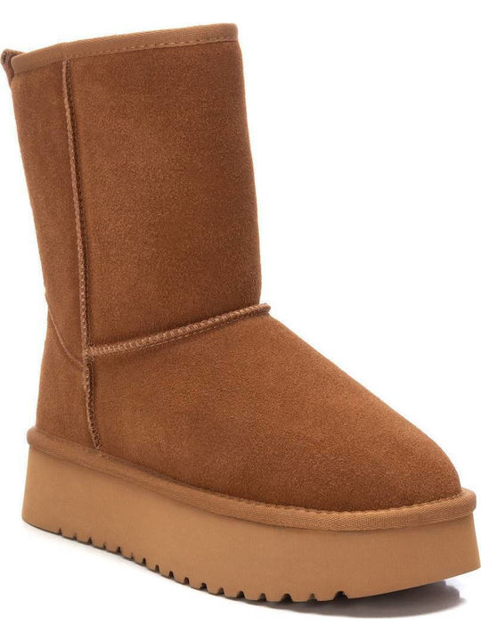 Leder Stiefeletten Damen mit Pelz Braun