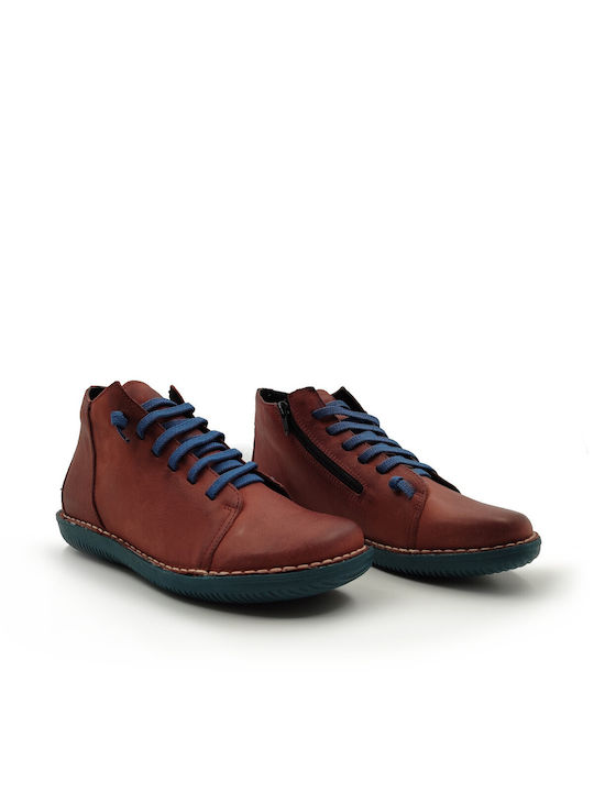 Leder Stiefeletten Damen Burgundisch