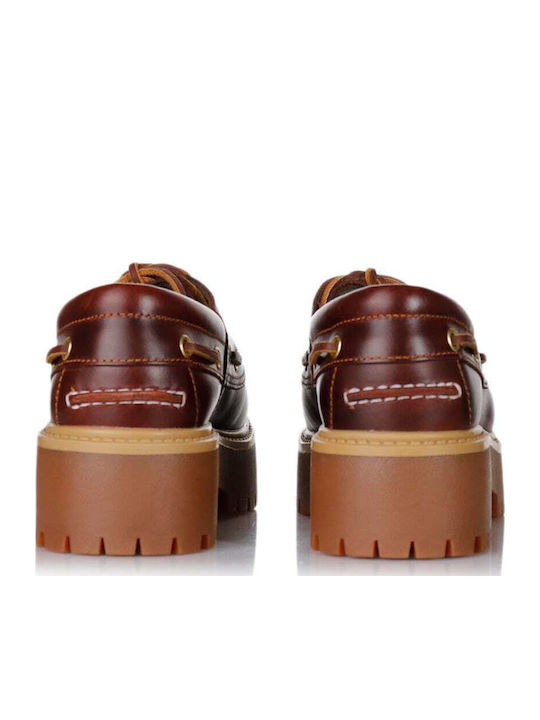 Leather Women's Boat Shoes in Burgundy Color