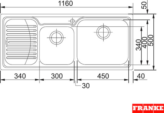 Franke New Infinito Inx 621-n Ένθετος Αριστερός Inox Σατινέ Μ116xΠ50cm