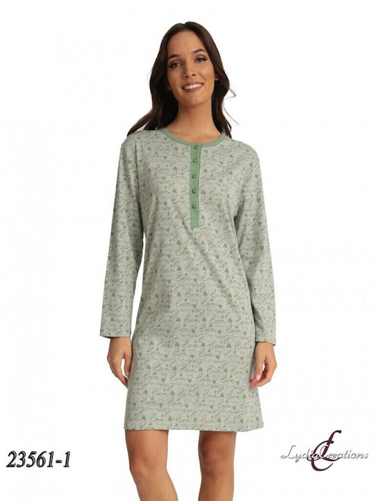 Lydia Creations Winter Women's Cotton Robe with Nightdress Green