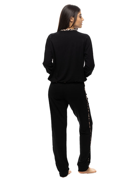 Zaboo Winter Damen Pyjama-Set Schwarz