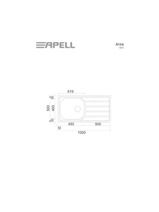 Apell Area 8215 Ένθετος Νεροχύτης Inox Σατινέ Μ100xΠ50cm Ασημί