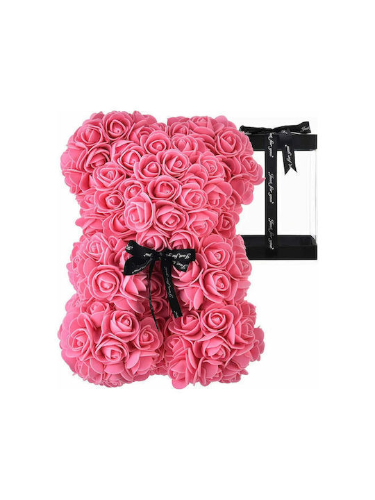Teddybär aus künstlichen Rosen Fuchsia 25cm in Box Dorosimo