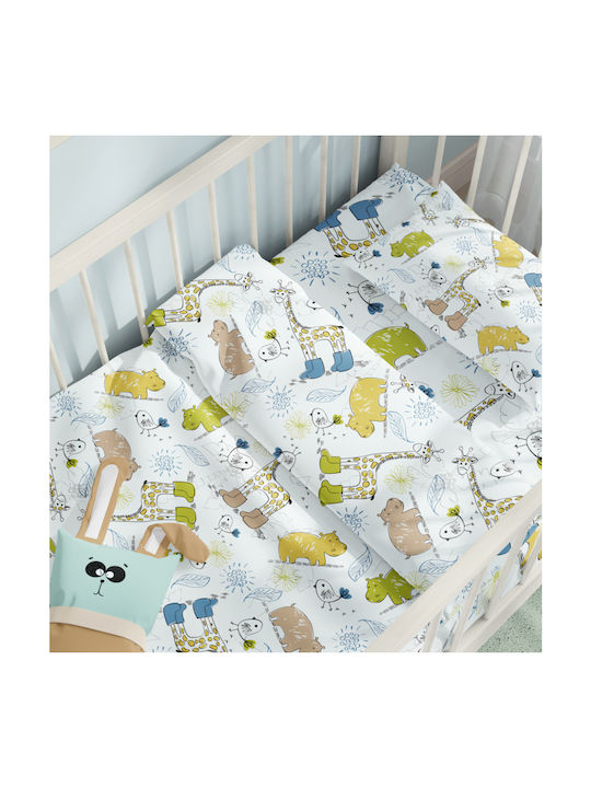 Cokitex Baby Sheets Set Crib Cotton Jungle Blue 125x175cm 3pcs