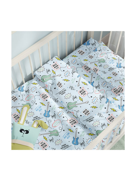Cokitex Baby Sheets Set Crib Cotton Guitar Blue 125x175cm 3pcs