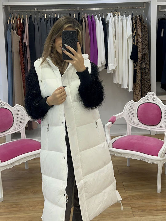 Pop & doll Women's Long Puffer Jacket for Winter with Hood white