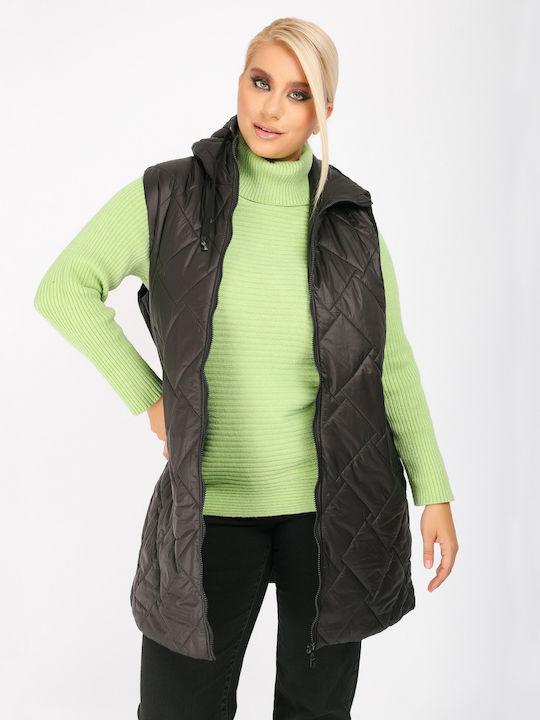 Kurz Damen Ärmellos Puffer Jacke für Winter Schwarz