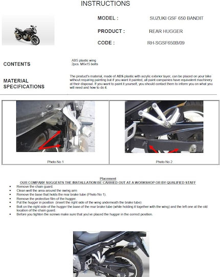 Moto Discovery Hinterradkotflügel Motorrad Schwarz 1Stück