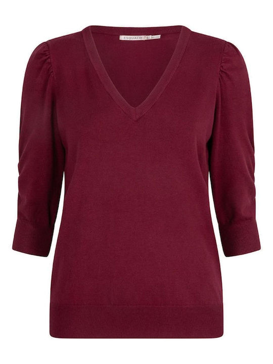 Esqualo Women's Sweater with 3/4 Sleeve & V Neckline Wine Red