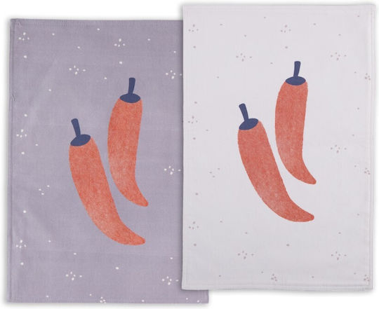 Nef-Nef Homeware Peppers Ποτηρόπανο από 100% Βαμβάκι σε Εκρού Χρώμα 40x60cm