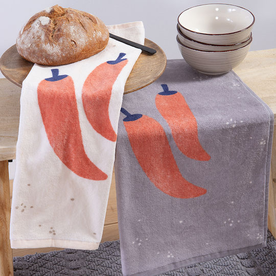 Nef-Nef Homeware Velour Peppers Ecru Tea Towel from 100% Cotton in Ecru Color 40x60cm