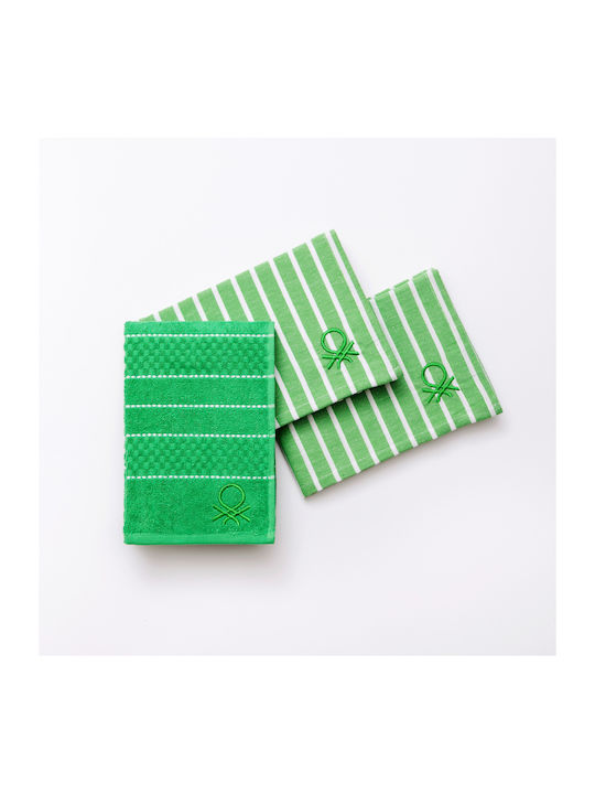Benetton Kitchen Towel from 100% Cotton in Green Colour 3 Pieces