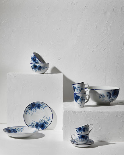 Estia Blue Rose Μπωλ Σερβιρίσματος Στρογγυλό από Πορσελάνη Μπλε με Διάμετρο 14εκ. 2τμχ