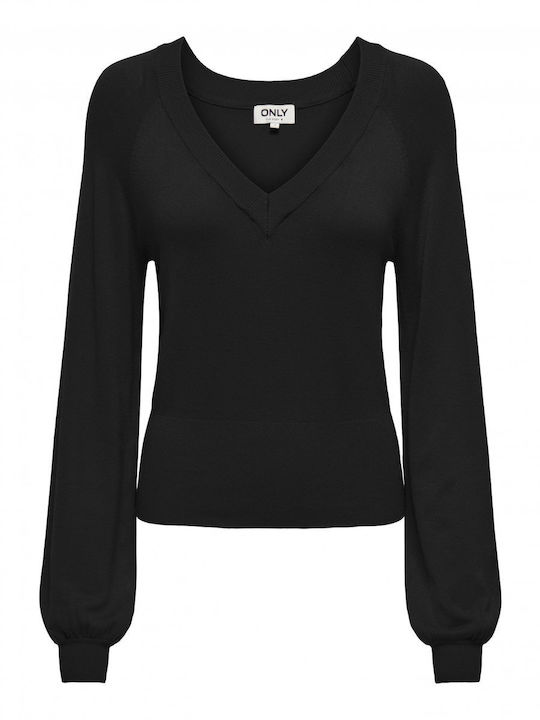 Only Women's Sweater with V Neckline Black