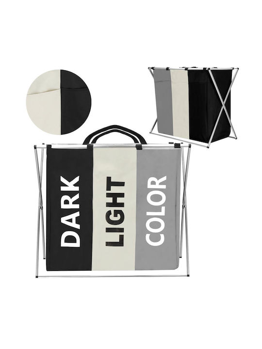 Laundry Basket 3 Compartments Aluminum Frame 60x40x68cm 146 Liters