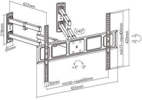 Brateck LPA63-466C Lpa63-466C Suport TV de perete până la 70" și 45kg Argintiu