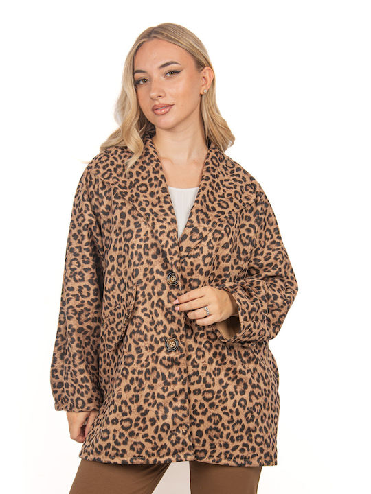 Ellen Damen Leder Blazer Leopard