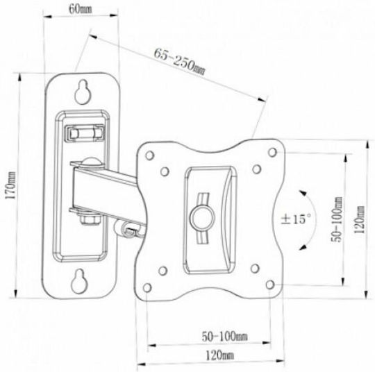 Bracket LCD 1010-1 Βάση Τηλεόρασης Τοίχου με Βραχίονα έως 27" και 15kg