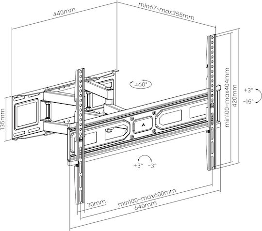 Sbox PLB-3646-2 Βάση Τηλεόρασης Τοίχου έως 80" και 40kg Μαύρο