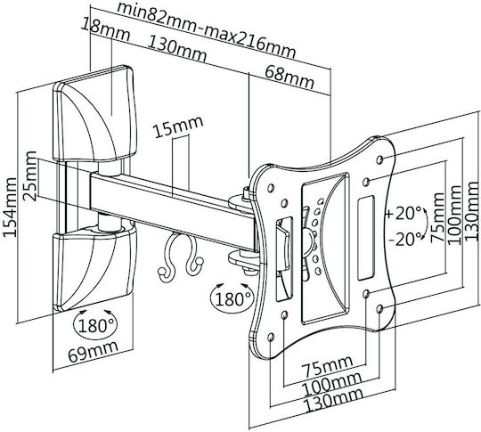 Cabletech BG-0200-L DM-0200-L Wall TV Mount up to 27" and 15kg
