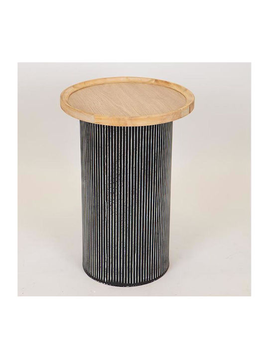 Rundes Beistelltisch Aus Holz Natürliche Farbe Schwarz M35xB35xH51cm