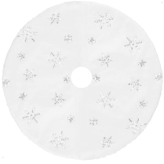 Weihnachtsbaumrock aus Polyester ''Schneeflocken'' Weiß mit Pelztextur Ψάθινη Φ55εκ.