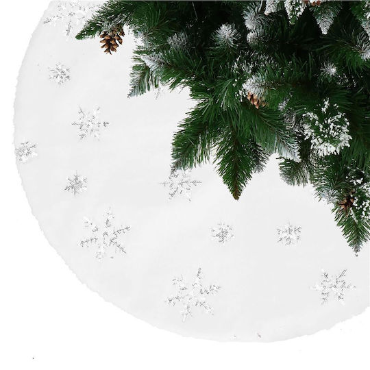 Weihnachtsbaumrock aus Polyester ''Schneeflocken'' Weiß mit Pelztextur Ψάθινη Φ55εκ.