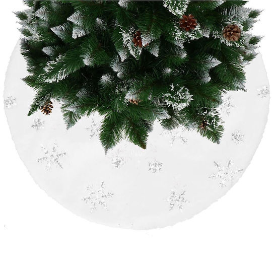 Weihnachtsbaumrock aus Polyester ''Schneeflocken'' Weiß mit Pelztextur Ψάθινη Φ55εκ.