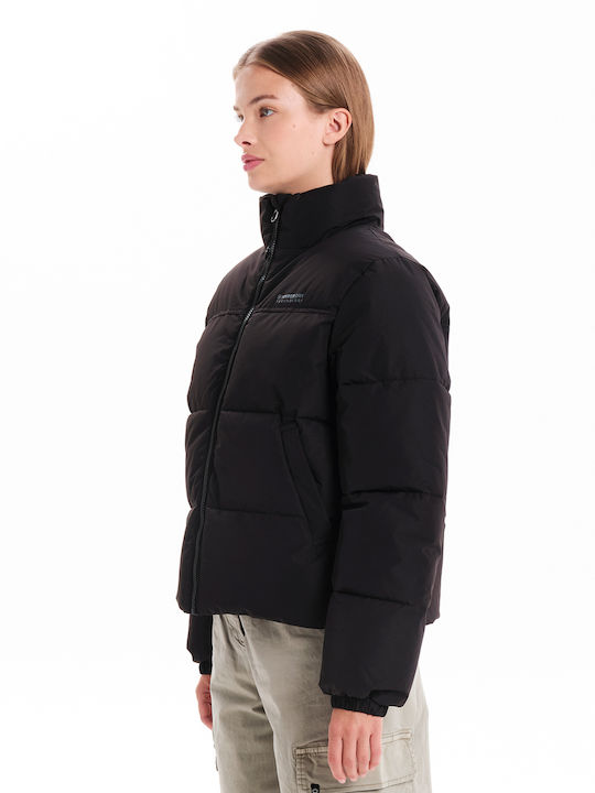 Women's Short Puffer Jacket for Spring or Autumn Black