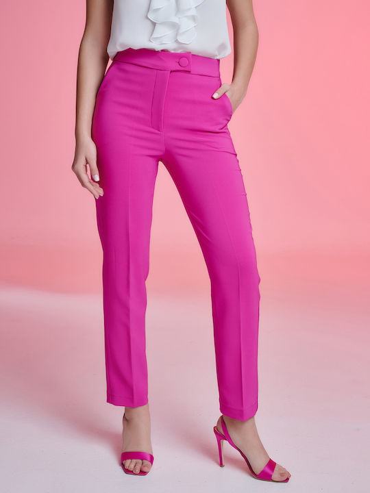 Pop & doll Women's High-waisted Fabric Trousers with Elastic Fuchsia