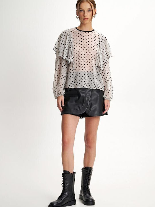 Damen Bluse Polka Dot Off White