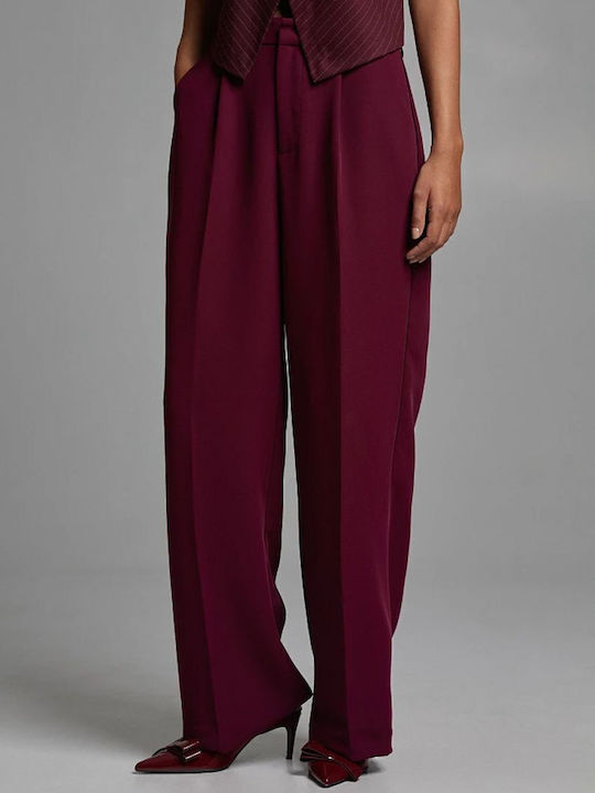Women's High-waisted Fabric Trousers Regular Fit Bordeaux