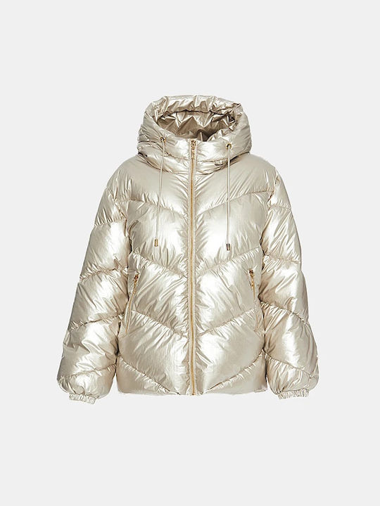 Lynne Women's Short Lifestyle Jacket for Winter with Hood GOLD