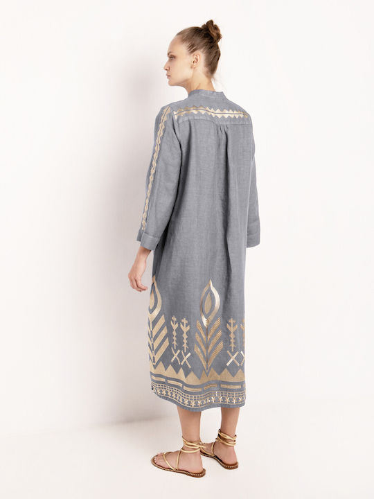 Greek Archaic Kori Summer Midi Dress Light Grey/gold