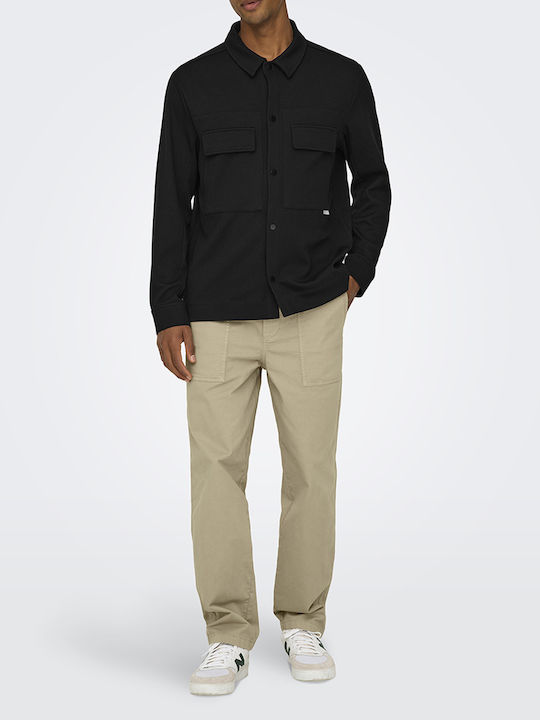 Langärmeliges Overshirt in Normale Passform Schwarz