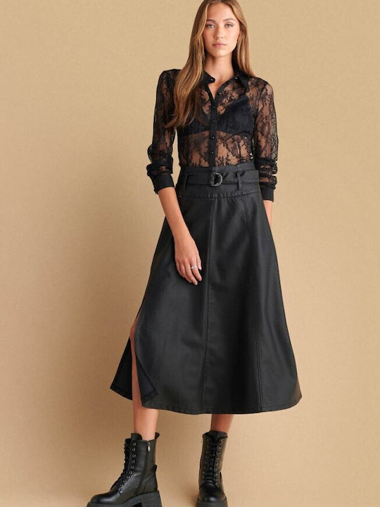 Attrattivo Leather Maxi Skirt Black