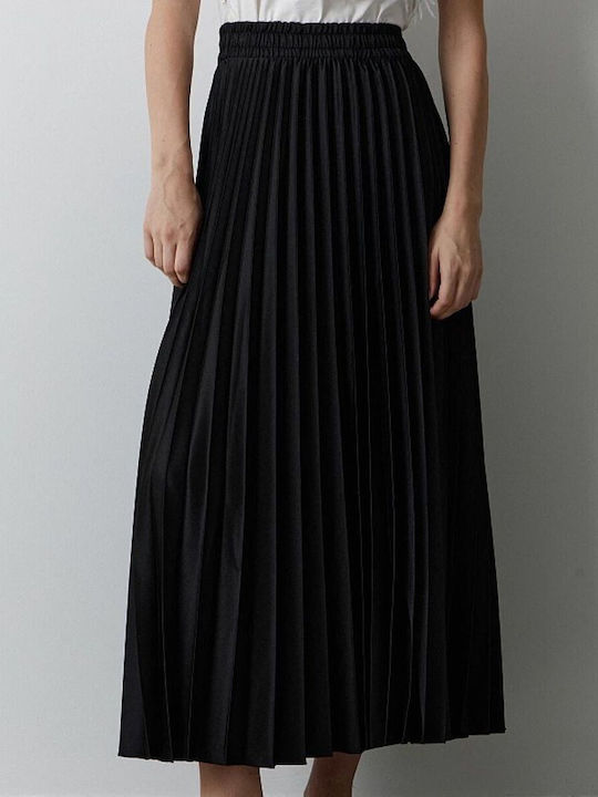 BSB Satin Pleated Midi Skirt Black