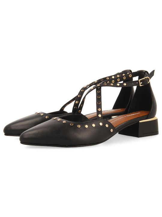 Gioseppo Leather Black Low Heels with Strap