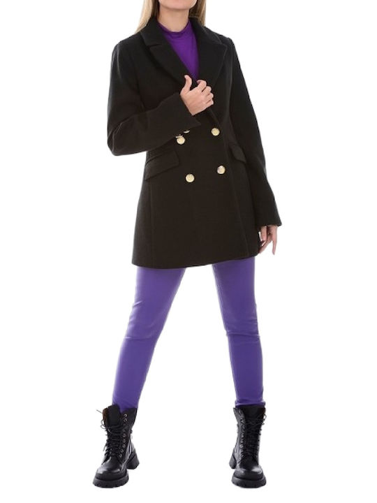 Paranoia Women's Short Half Coat with Buttons black