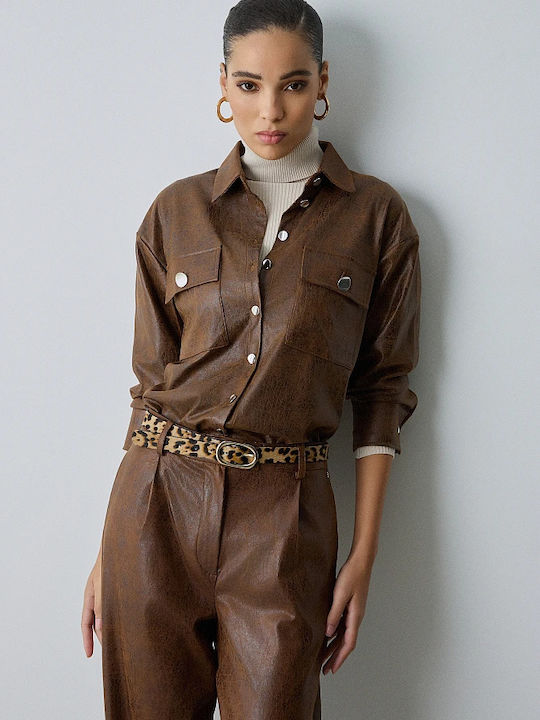 BSB Women's Leather Long Sleeve Shirt Brown