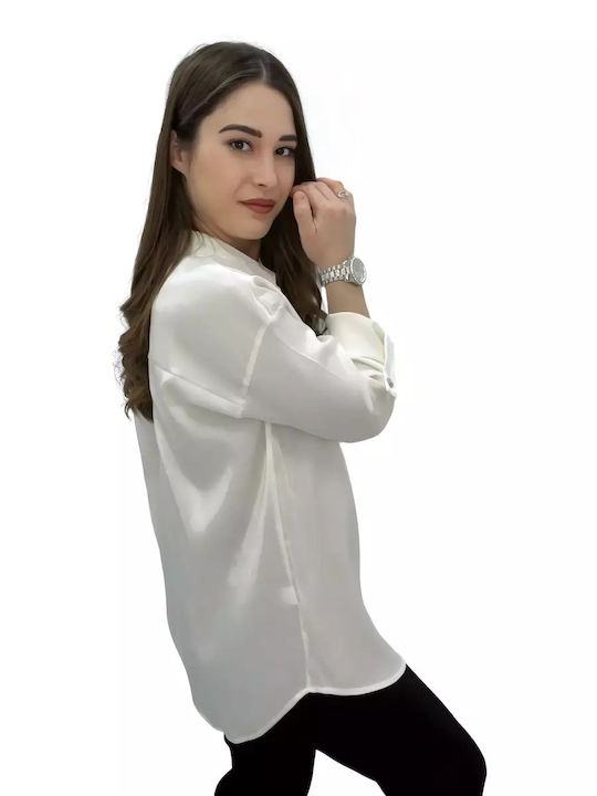 Sateen Women's Satin Long Sleeve Shirt White