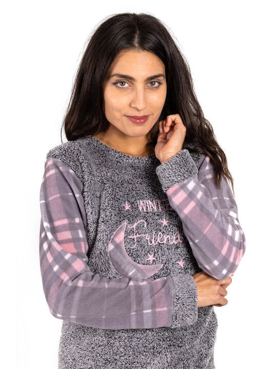 Goodnight Winter Damen Pyjama-Set Vlies Grey